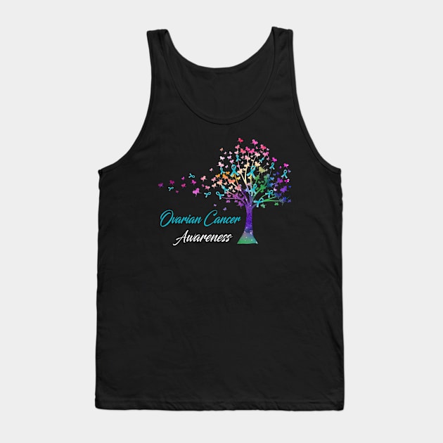 Tree Ribbons Ovarian Cancer Awareness Support Ovarian Cancer Warrior Gifts Tank Top by ThePassion99